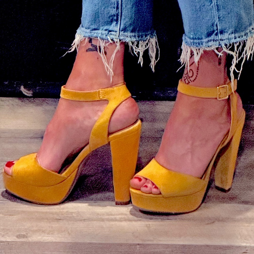 Retro Heart in the D brand high heel open toe/back sandal. 5.5 inch heel